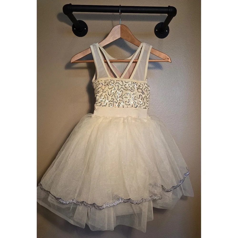 Weissman white and silver Sequined dance costume child size medium